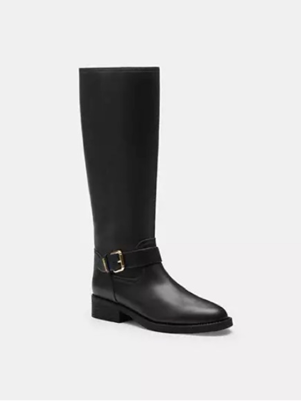 NWT Coach Black Leather Knee-High Buckle Riding Boots